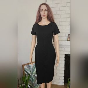 Rebel Sugar black sheath midi dress ahort sleeves v back